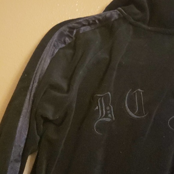 BCBG Black Velour Zip Jacket Sz L 90s Y2K Logo Track Street - Picture 6 of 8